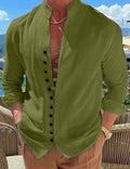 Retro Button Design Long-sleeved Shirt Men's Casual Loose Top Mens Clothing - Luxovo.cc