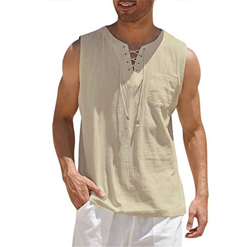 Summer Tank Vest Men Shirt Collar Tie Short Sleeve T-Shirt - Luxovo.cc