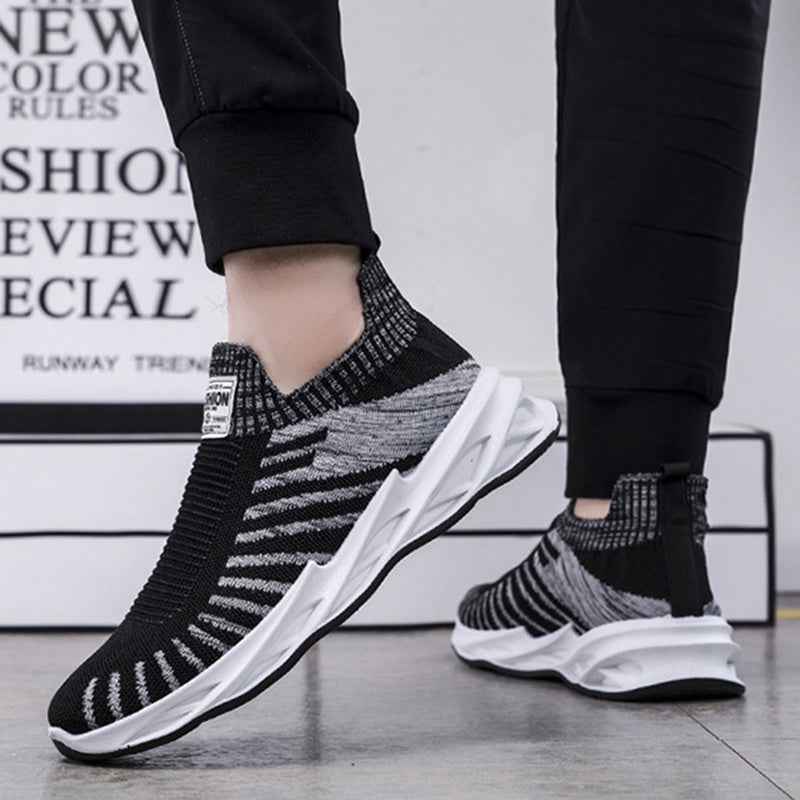Sock Mesh Shoes Men Stripe Sneakers Lightweight Breathable Flat Shoes - Luxovo.cc