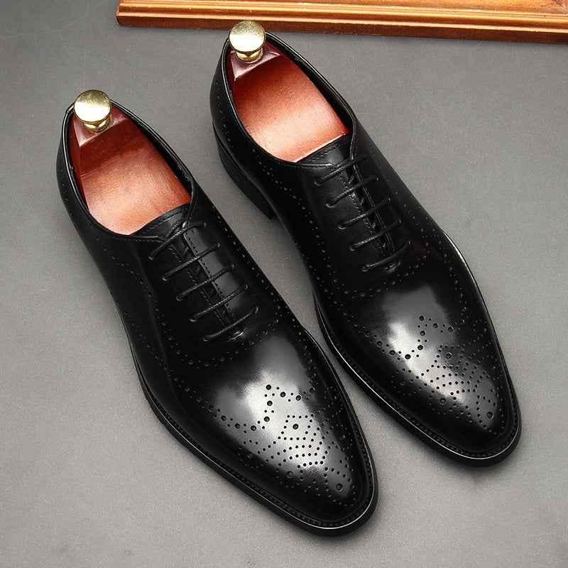 Leather Shoes Men's British Pointed Toe Business Formal Wear Lace-up Shoes Men - Luxovo.cc
