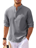 Men's Casual Shirt  Long Sleeve Stand Collar Solid Color Shirt Mens Clothing - Luxovo.cc
