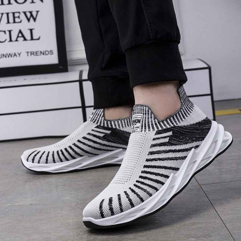 Sock Mesh Shoes Men Stripe Sneakers Lightweight Breathable Flat Shoes - Luxovo.cc