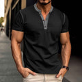Fashion Short-sleeved Polo Shirt Summer Button V-neck T-shirt Tops Mens Clothing - Luxovo.cc