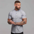 New Summer Shirt  Fitness Clothing Cotton Tops Short Sleeve Sports Shirts Brand Mens Short Cool Casual Fashion Breathable Shirt - Luxovo.cc