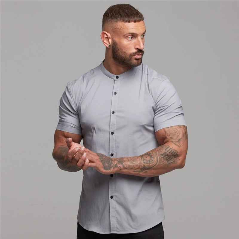 New Summer Shirt  Fitness Clothing Cotton Tops Short Sleeve Sports Shirts Brand Mens Short Cool Casual Fashion Breathable Shirt - Luxovo.cc