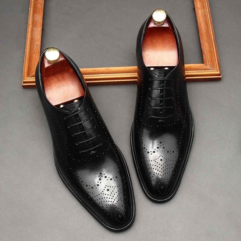 Leather Shoes Men's British Pointed Toe Business Formal Wear Lace-up Shoes Men - Luxovo.cc