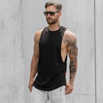 Men Long Tank Muscle Workout T-Shirt  Bodybuilding Gym Athletic Training Sports Tops - Luxovo.cc