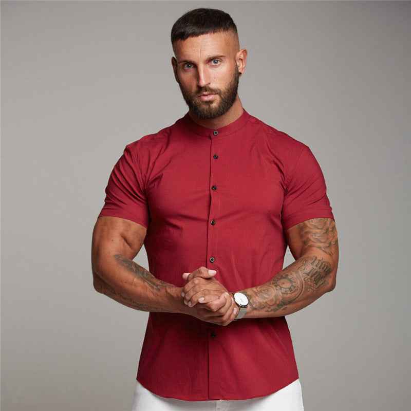 New Summer Shirt  Fitness Clothing Cotton Tops Short Sleeve Sports Shirts Brand Mens Short Cool Casual Fashion Breathable Shirt - Luxovo.cc
