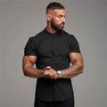New Summer Shirt  Fitness Clothing Cotton Tops Short Sleeve Sports Shirts Brand Mens Short Cool Casual Fashion Breathable Shirt - Luxovo.cc