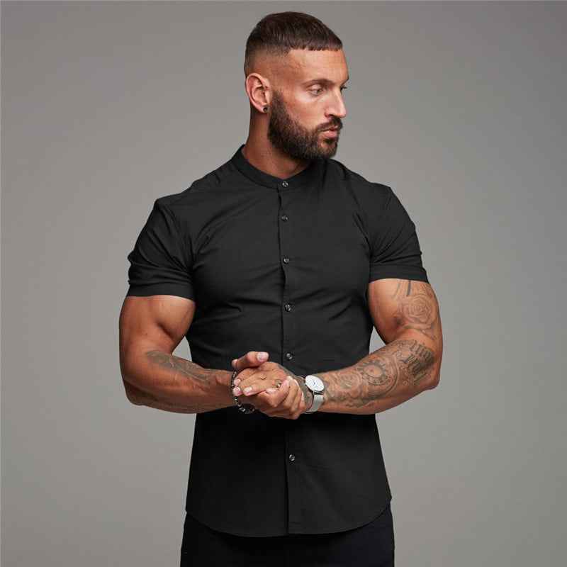 New Summer Shirt  Fitness Clothing Cotton Tops Short Sleeve Sports Shirts Brand Mens Short Cool Casual Fashion Breathable Shirt - Luxovo.cc