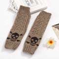Warm Twisted Skull Knit Short Gloves With Wool - Luxovo.cc