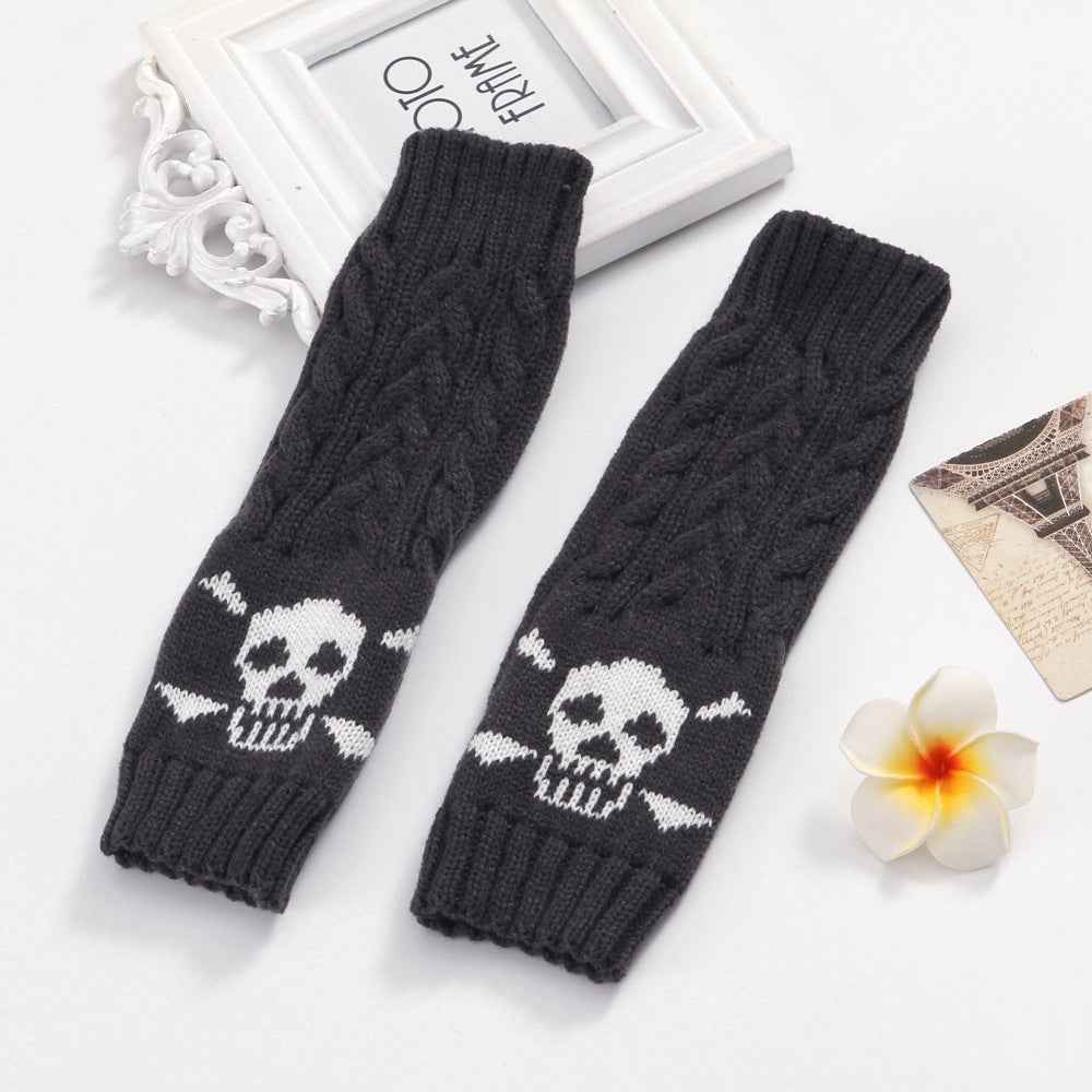 Warm Twisted Skull Knit Short Gloves With Wool - Luxovo.cc