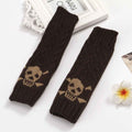 Warm Twisted Skull Knit Short Gloves With Wool - Luxovo.cc
