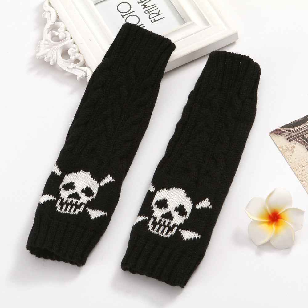 Warm Twisted Skull Knit Short Gloves With Wool - Luxovo.cc