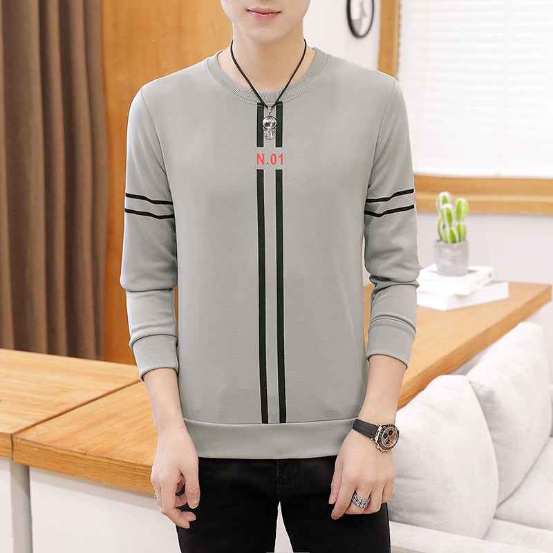 Spring and Autumn New mens printed long-sleeved T-shirt teen round neck bottom top fashion casual mens clothing - Luxovo.cc