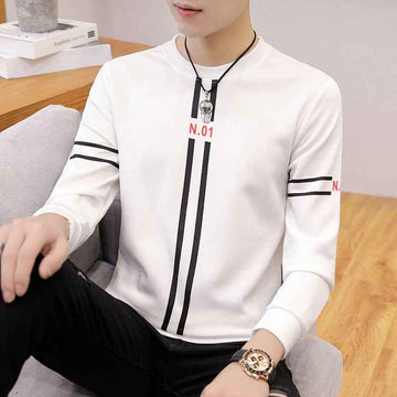 Spring and Autumn New mens printed long-sleeved T-shirt teen round neck bottom top fashion casual mens clothing - Luxovo.cc