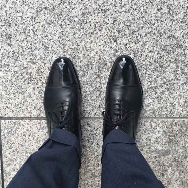 British Leather Shoes For Men With Formal Lace-Up And Low Tops - Luxovo.cc