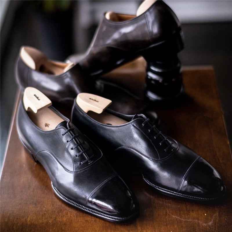 British Leather Shoes For Men With Formal Lace-Up And Low Tops - Luxovo.cc