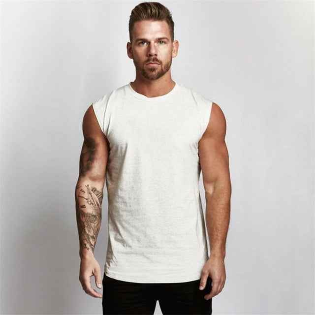Gym Sleeveless Shirt Cotton Tank Top for Men Sportswear Vest - Luxovo.cc