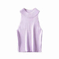 Aproms Vintage High Neck Ribbed Knitted Tank Tops Female Summer Casual White Solid Stretch Crop Top for Women Clothing - Luxovo.cc