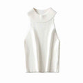 Aproms Vintage High Neck Ribbed Knitted Tank Tops Female Summer Casual White Solid Stretch Crop Top for Women Clothing - Luxovo.cc