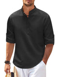 Men's Casual Shirt  Long Sleeve Stand Collar Solid Color Shirt Mens Clothing - Luxovo.cc