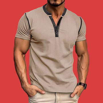 Fashion Short-sleeved Polo Shirt Summer Button V-neck T-shirt Tops Mens Clothing - Luxovo.cc