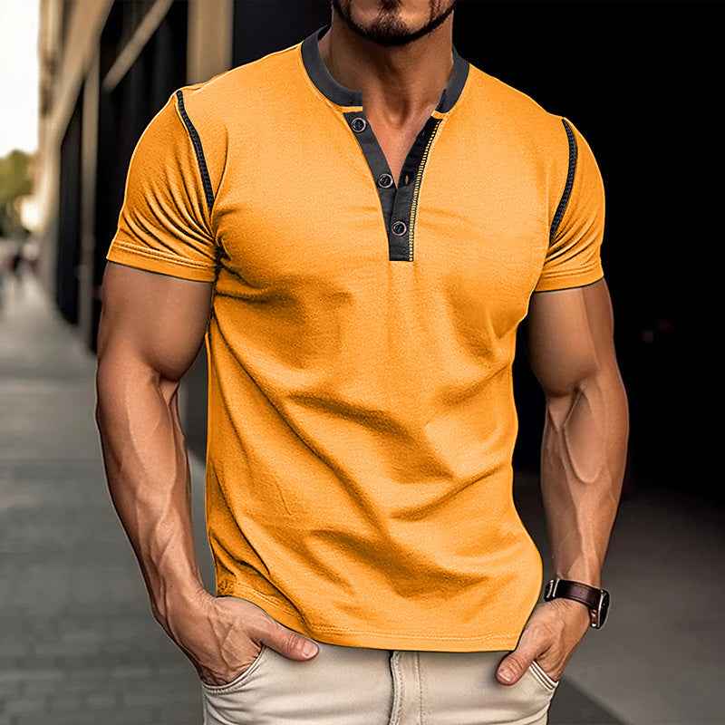Fashion Short-sleeved Polo Shirt Summer Button V-neck T-shirt Tops Mens Clothing - Luxovo.cc