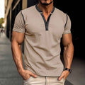 Fashion Short-sleeved Polo Shirt Summer Button V-neck T-shirt Tops Mens Clothing - Luxovo.cc