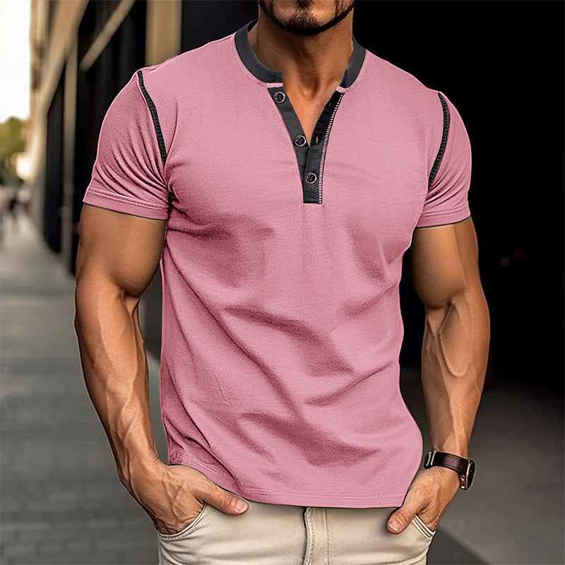 Fashion Short-sleeved Polo Shirt Summer Button V-neck T-shirt Tops Mens Clothing - Luxovo.cc