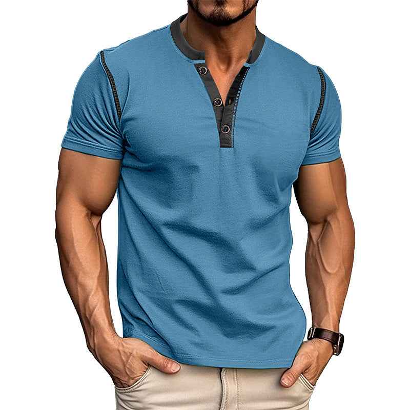 Fashion Short-sleeved Polo Shirt Summer Button V-neck T-shirt Tops Mens Clothing - Luxovo.cc