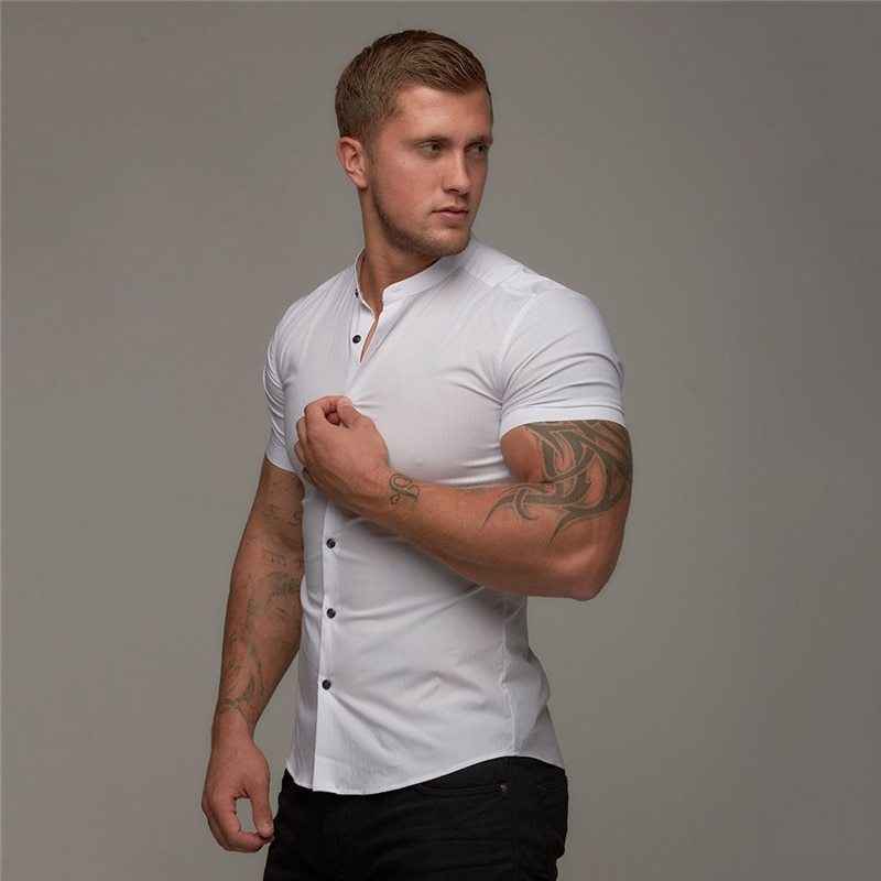 New Summer Shirt  Fitness Clothing Cotton Tops Short Sleeve Sports Shirts Brand Mens Short Cool Casual Fashion Breathable Shirt - Luxovo.cc