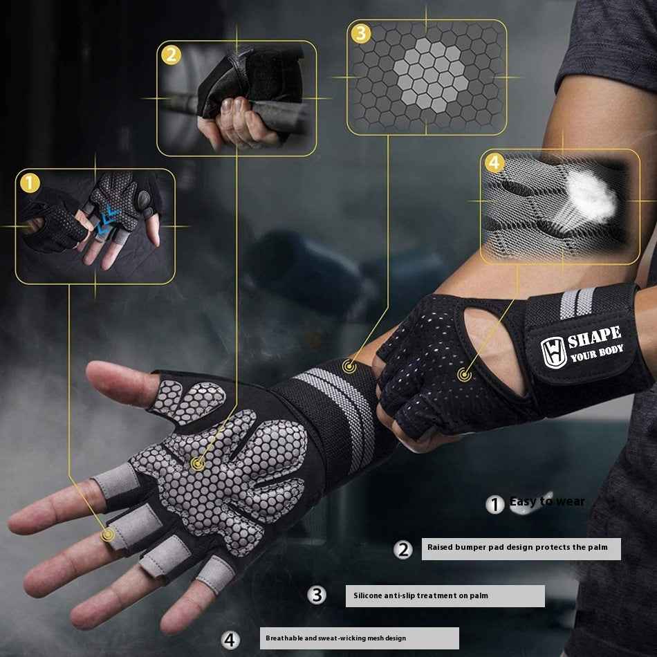 Fitness Gloves Weightlifting For Men And Women Half Finger Sports Anti-slip - Luxovo.cc