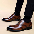 Formal Leather Shoes British Men Brogue Pointed-toe Lace - Luxovo.cc