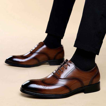 Formal Leather Shoes British Men Brogue Pointed-toe Lace - Luxovo.cc