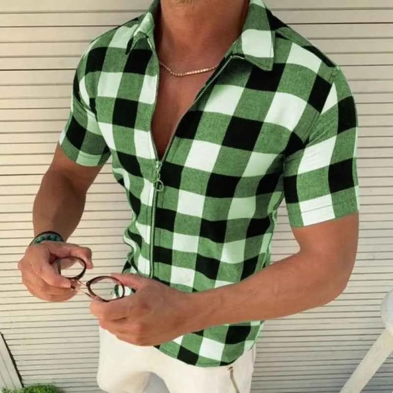 Plaid Zipper Short Sleeve T-Shirt for Men – Essential Summer Clothing - Luxovo.cc
