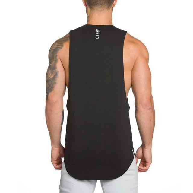 Men Long Tank Muscle Workout T-Shirt  Bodybuilding Gym Athletic Training Sports Tops - Luxovo.cc