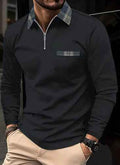 Leisure Plaid Lapel Polo Shirt Fashion Solid Color Long Sleeve Tops Men's Clothing - Luxovo.cc