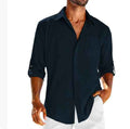 Casual  Long Sleeve Shirt With Pocket Lace Polo Collar Solid Color Button Mens Clothing - Luxovo.cc