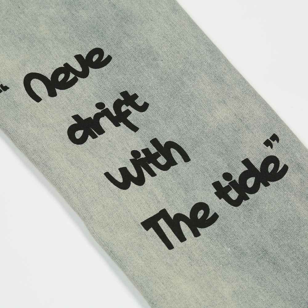 Printed Washed Worn Jeans Men