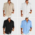 Casual  Long Sleeve Shirt With Pocket Lace Polo Collar Solid Color Button Mens Clothing - Luxovo.cc