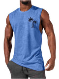 Coconut Tree Embroidery Vest Summer Beach Tank Tops Workout Muscle Men Sports Fitness T-shirt - Luxovo.cc