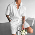 Summer Fashion Mens Clothing  Men's Suits New Zipper Polo Casual Short Sleeve Drawstring Shorts Men's Set - Luxovo.cc