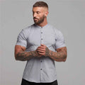 New Summer Shirt  Fitness Clothing Cotton Tops Short Sleeve Sports Shirts Brand Mens Short Cool Casual Fashion Breathable Shirt - Luxovo.cc