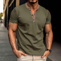 Fashion Short-sleeved Polo Shirt Summer Button V-neck T-shirt Tops Mens Clothing - Luxovo.cc
