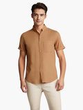 Solid-color Short-sleeved Lapel Shirt Summer Breathable Cotton And Linen Top Mens Clothing - Luxovo.cc