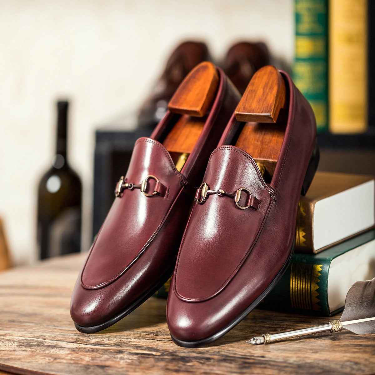 Horsebit Leather Shoes Round Toe Casual Shoes Men - Luxovo.cc