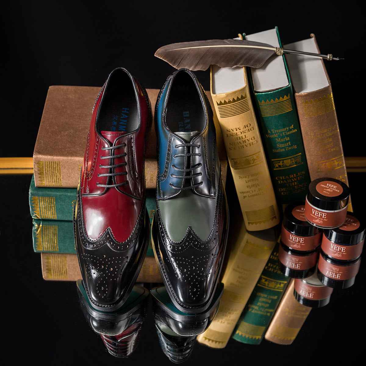 Business Formal Wear Leather Shoes Men British Square Toe Men's Shoes Cowhide Color Matching - Luxovo.cc