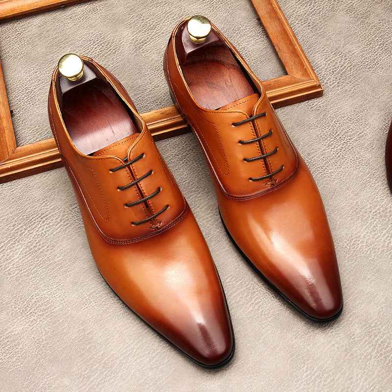 Men's Lace-up Pointed Formal Leather Shoes - Luxovo.cc