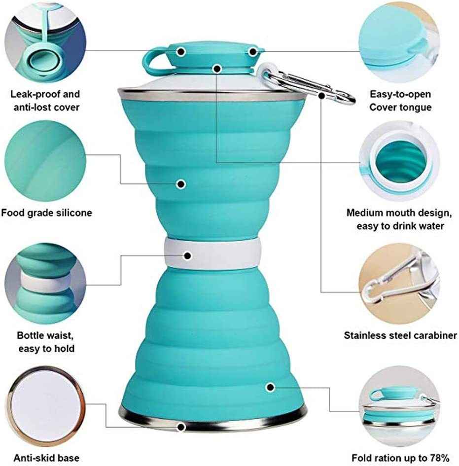 500ML Silicone Water Bottle Cup Foldable Leak Proof Portable Sports Travel Water Bottles For Outdoor Travel Gym Hiking Reuseable Kitchen Gadgets - Luxovo.cc